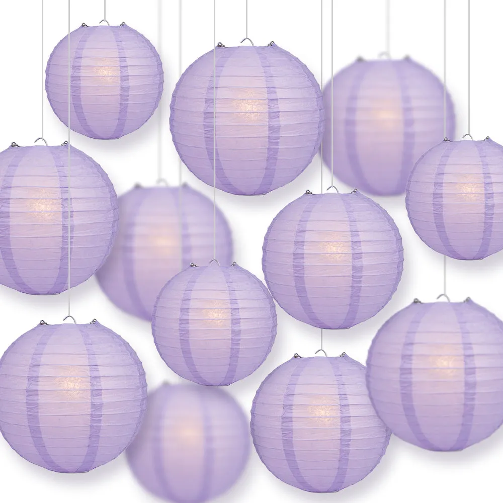 12-PC Lavender Paper Lantern Chinese Hanging Wedding & Party Assorted Decoration Set, 12/10/8-Inch