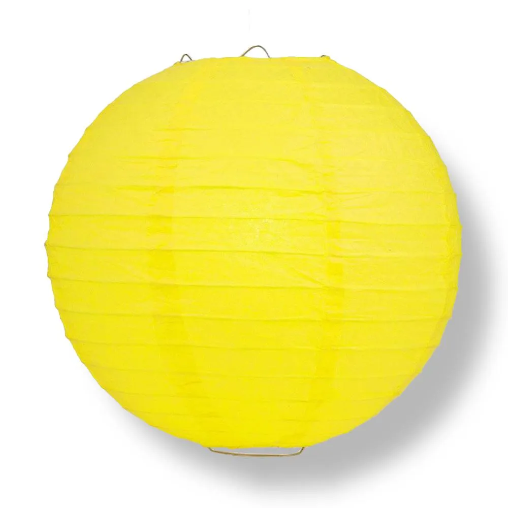 12" Yellow Round Paper Lantern, Even Ribbing, Chinese Hanging Wedding & Party Decoration