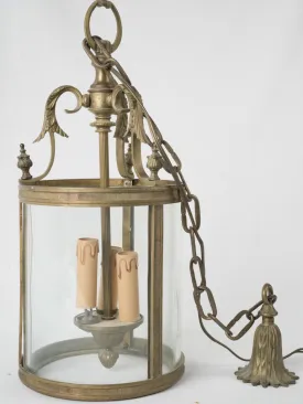 19th-century French pendant lantern w/ 3 lights - brass 19"