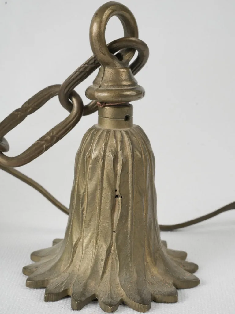 19th-century French pendant lantern w/ 3 lights - brass 19"