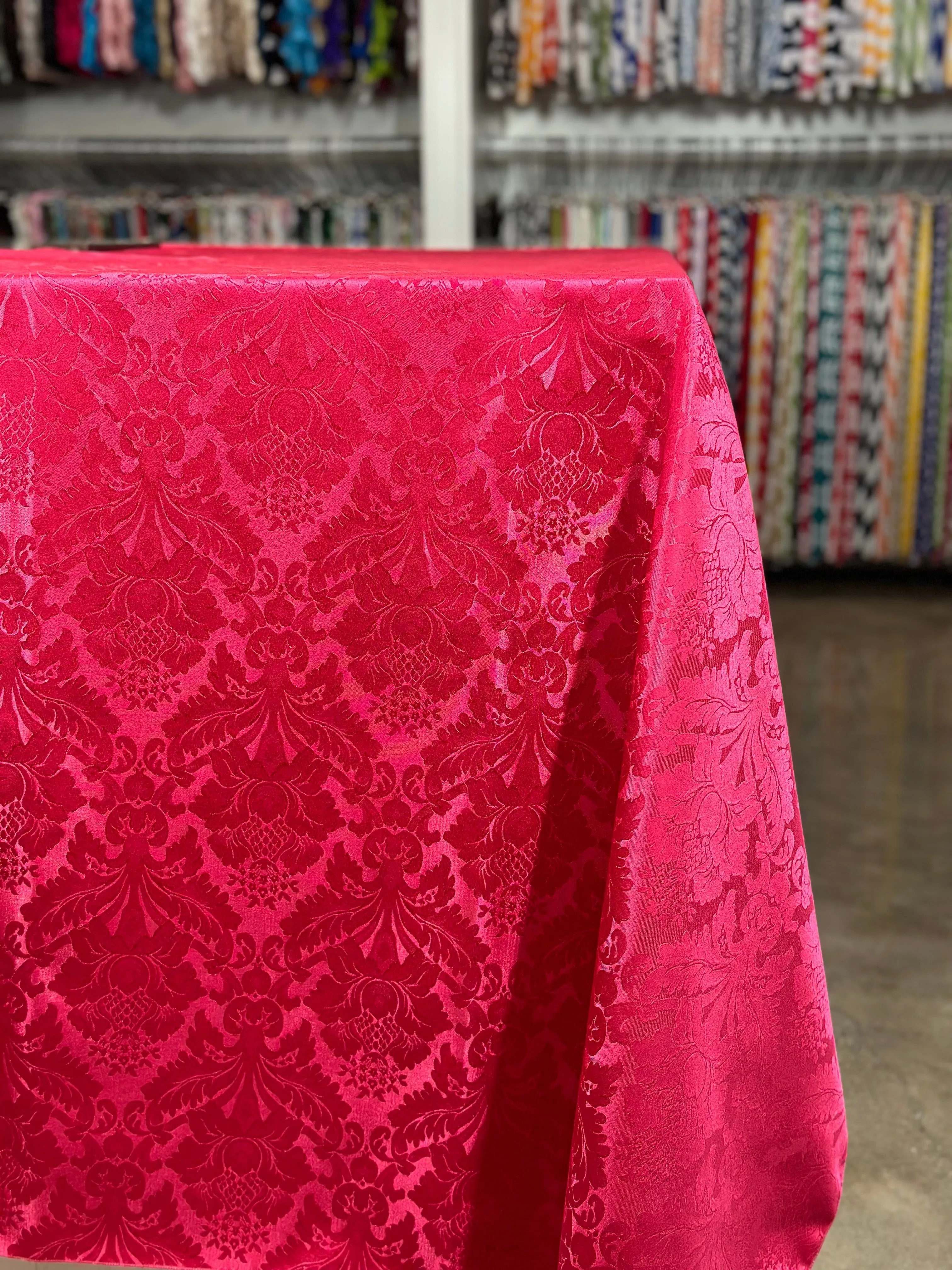 1pc - Damask Poly Table Linen 85"x85" Square - Fuchsia 1225