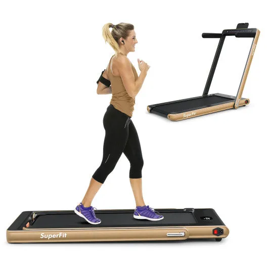 2-in-1 Electric Motorized Health and Fitness Folding Treadmill with Dual Display and Speaker-Yellow