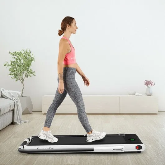 2-in-1 Folding Treadmill with RC Bluetooth Speaker LED Display-White