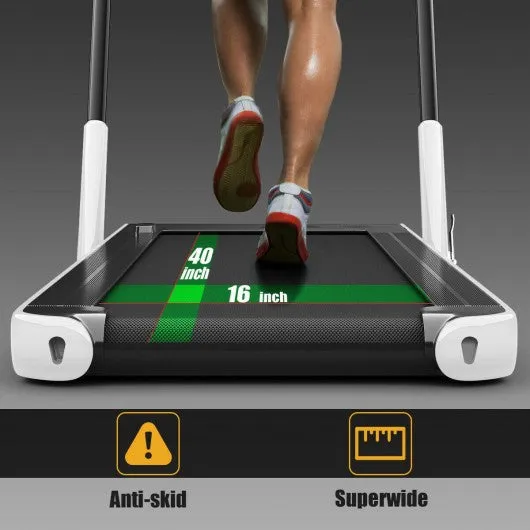 2-in-1 Folding Treadmill with RC Bluetooth Speaker LED Display-White