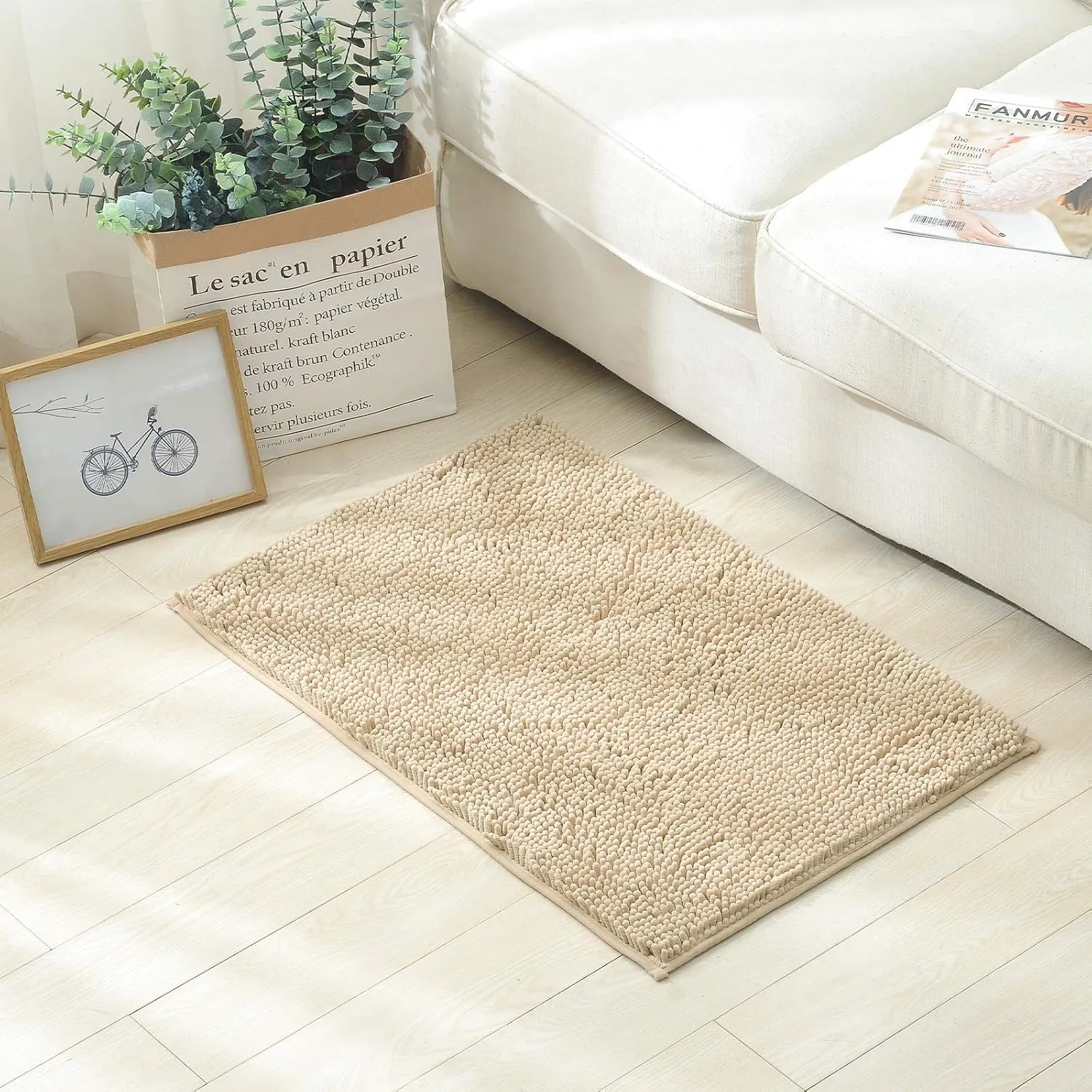 2 PCs Microfiber Anti Slip Commode Mat Set-14643Beige