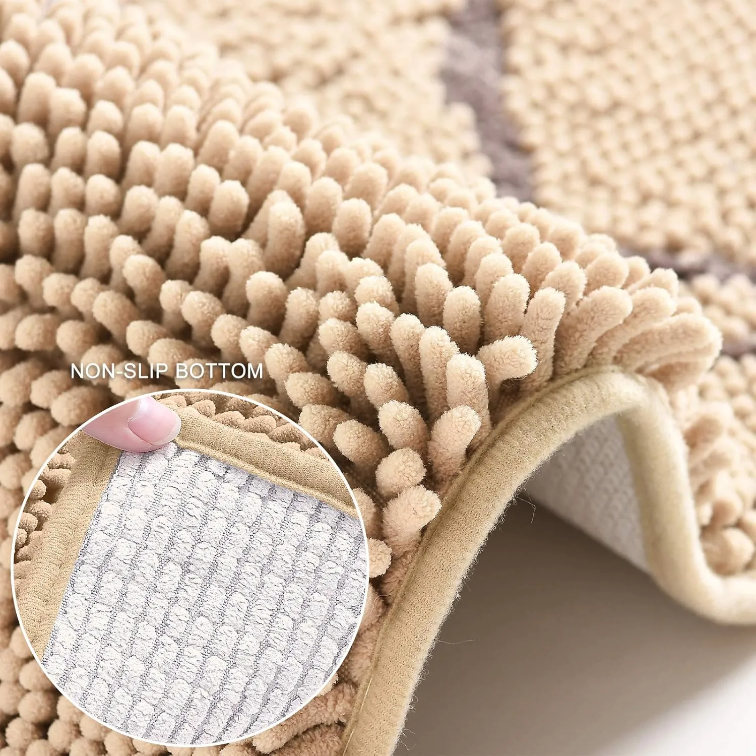 2 PCs Microfiber Anti Slip Commode Mat Set-14643Beige