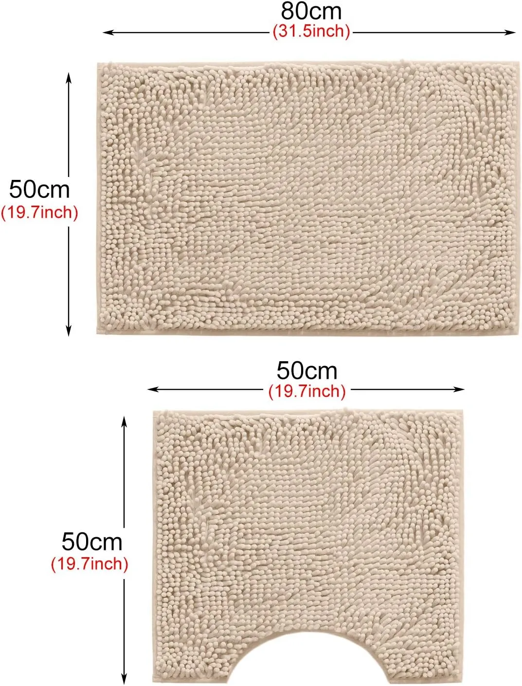 2 PCs Microfiber Anti Slip Commode Mat Set-14643Beige