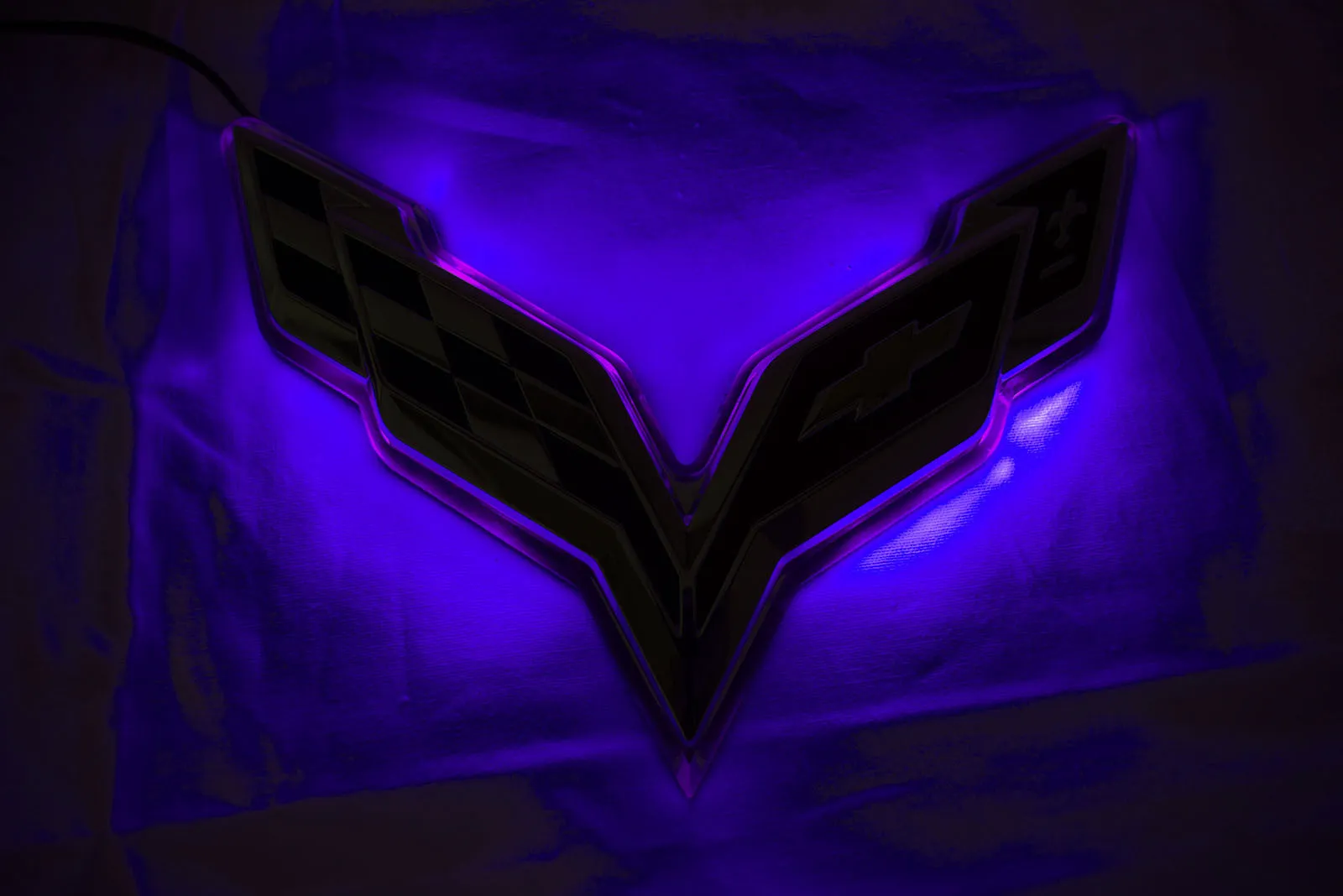 2015-2017 Chevy Corvette C7 Rear Illuminated Flags Emblem - Purple U/V