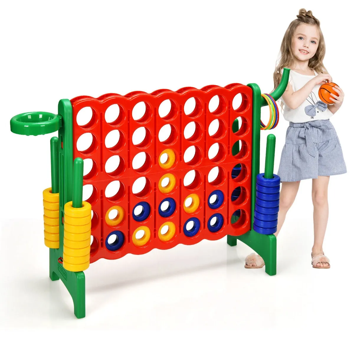 3-in-1 Giant Connect 4 Game Set with Basketball Hoop and Ring Toss