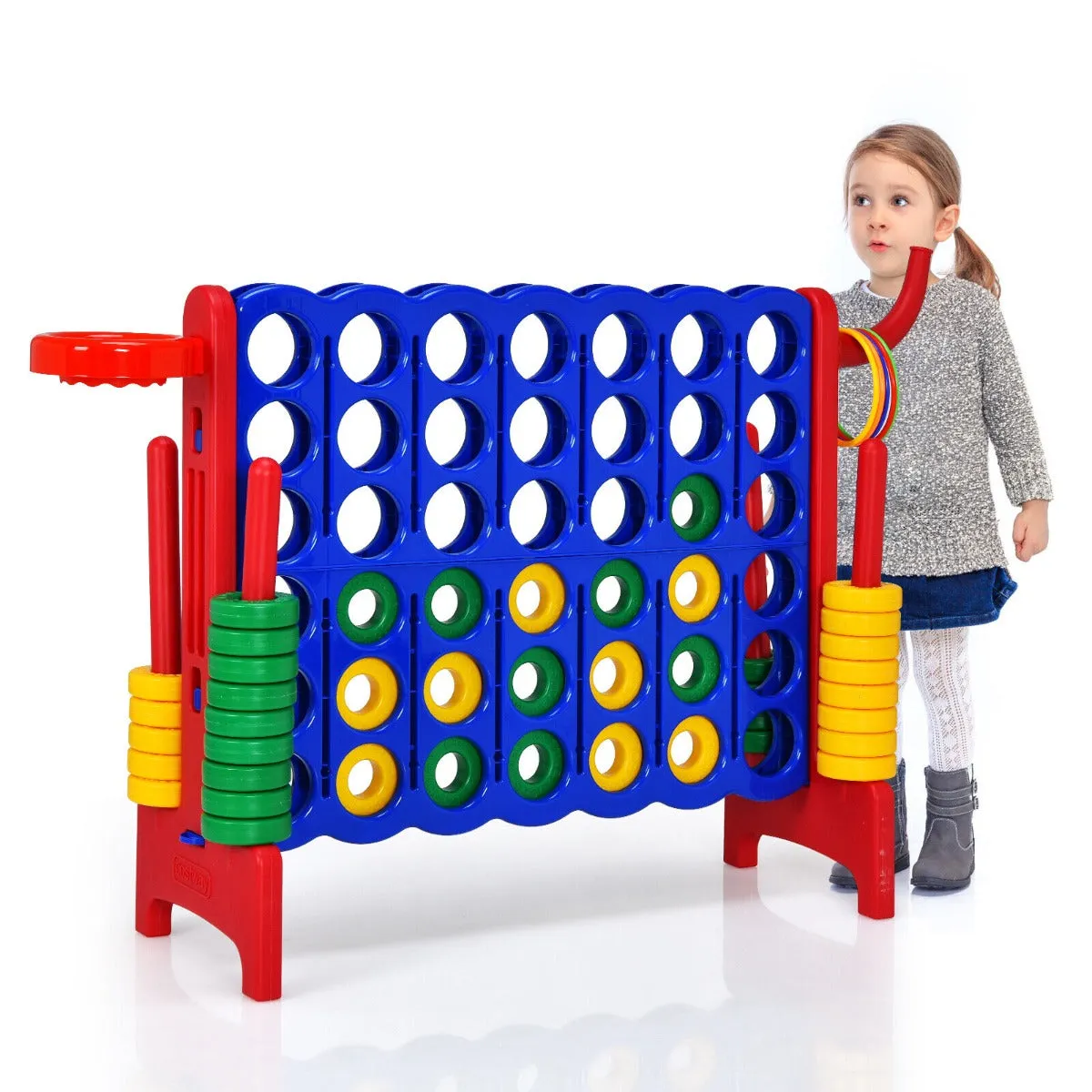 3-in-1 Giant Connect 4 Game Set with Basketball Hoop and Ring Toss