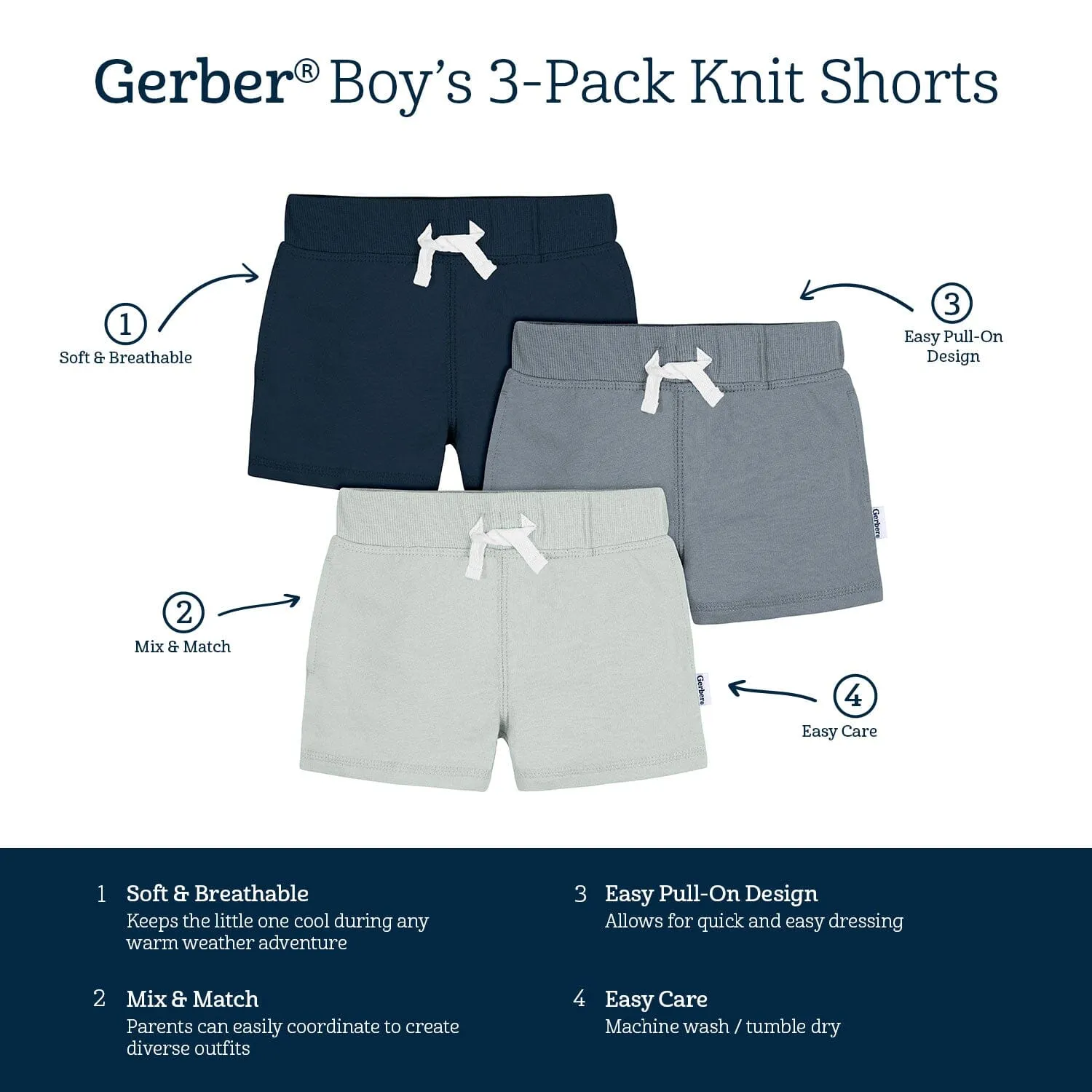 3-Pack Baby & Toddler Boys Blues Knit Shorts