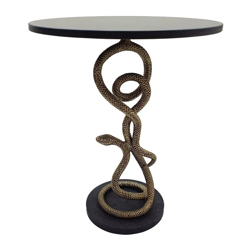 Antique Brass & Black Granite Snake Side Table