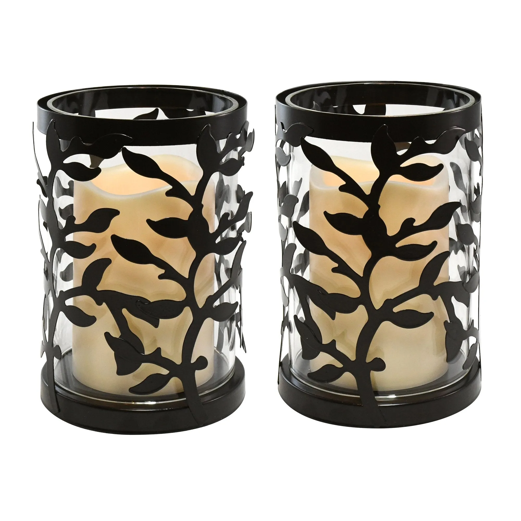 Black Vine Hurricanes with LED Candles