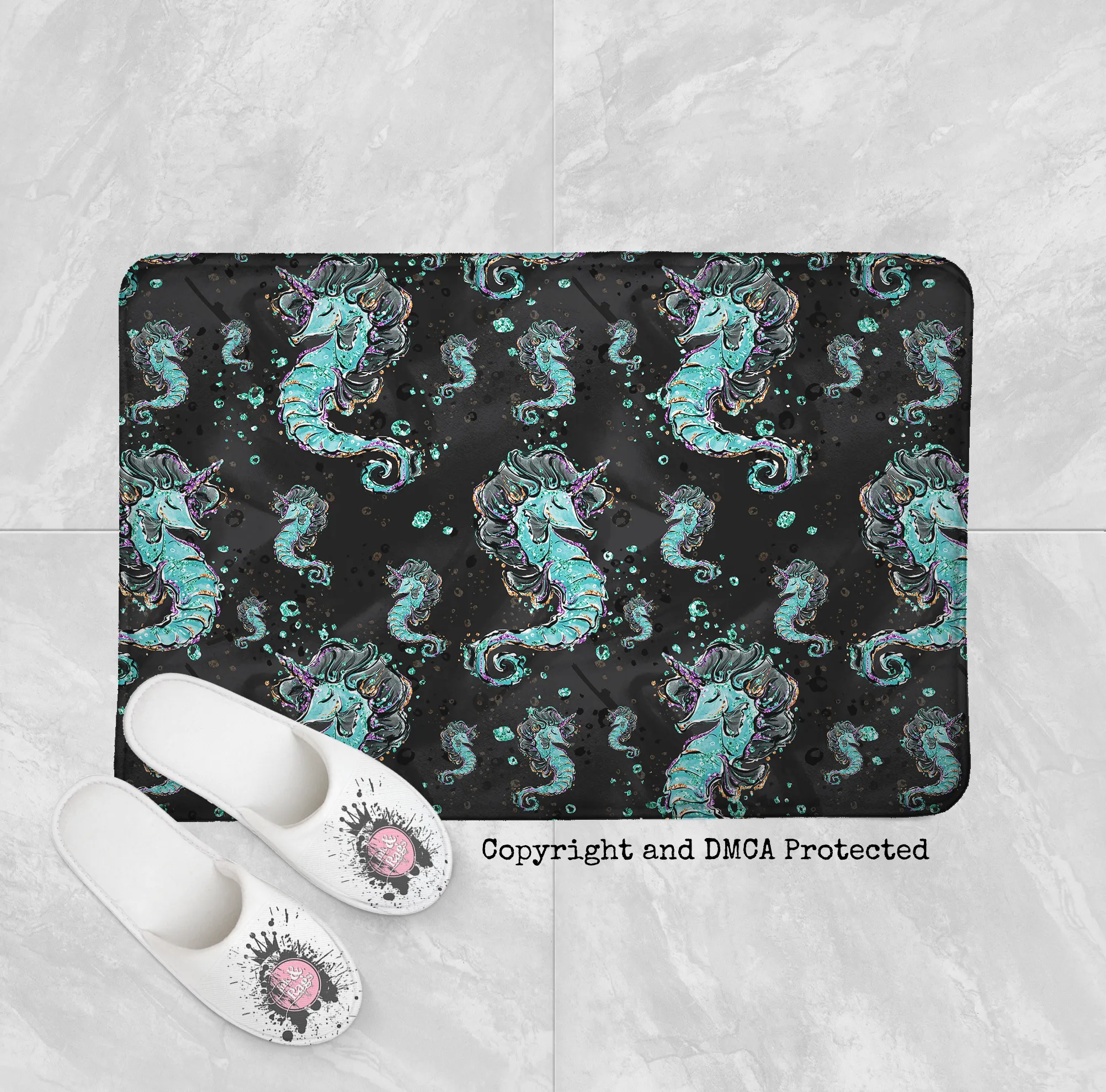 Breakfast At Tiffany Mermaid Seahorse Unicorn Fashion Shower Curtains and Optional Bath Mats