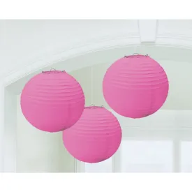 Bright Pink Round Paper Lanterns 3pk 24cm