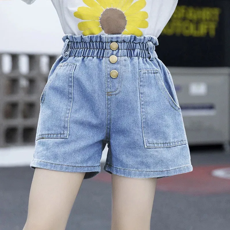 Children's Denim Shorts for Girls Summer New Big Children Loose Cute Casual Outside Wear Short Pants for Girls Children