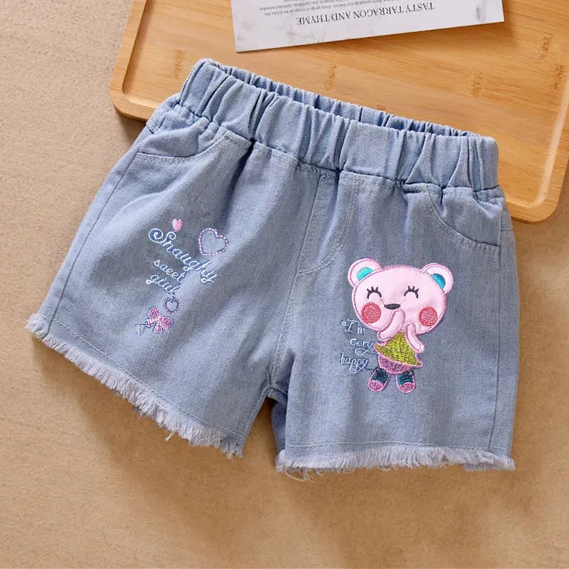 Children's Denim Shorts for Girls Summer New Big Children Loose Cute Casual Outside Wear Short Pants for Girls Children