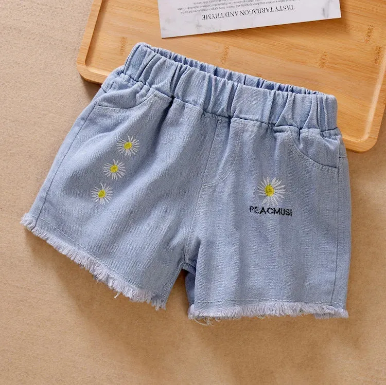 Children's Denim Shorts for Girls Summer New Big Children Loose Cute Casual Outside Wear Short Pants for Girls Children