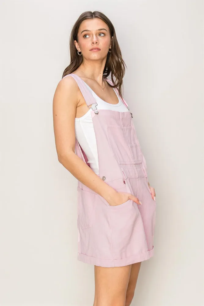 Cotton Twill Short Overalls in Light Pink by Hyfve