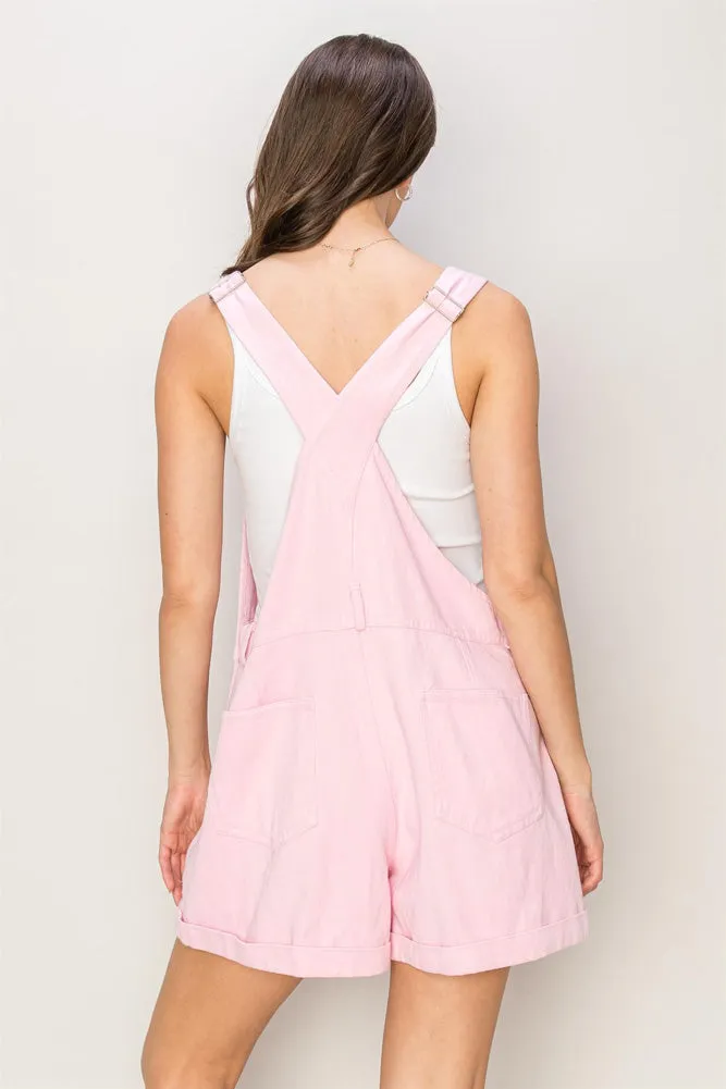 Cotton Twill Short Overalls in Light Pink by Hyfve