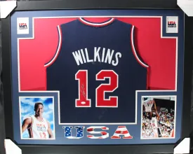 Dominique Wilkins framed autographed USA blue jersey