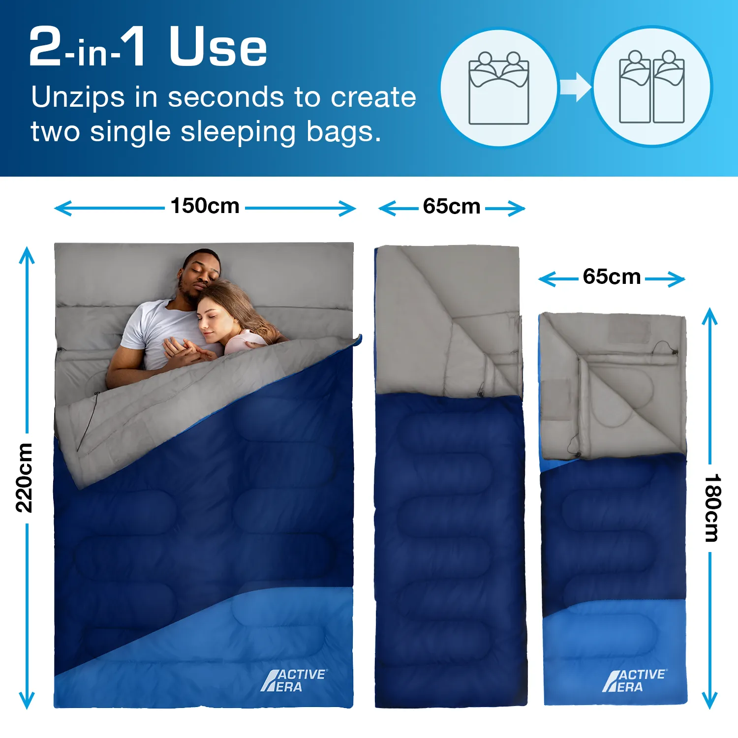 Double Sleeping Bag - Extra Large Queen Size - 3 Seasons - Blue