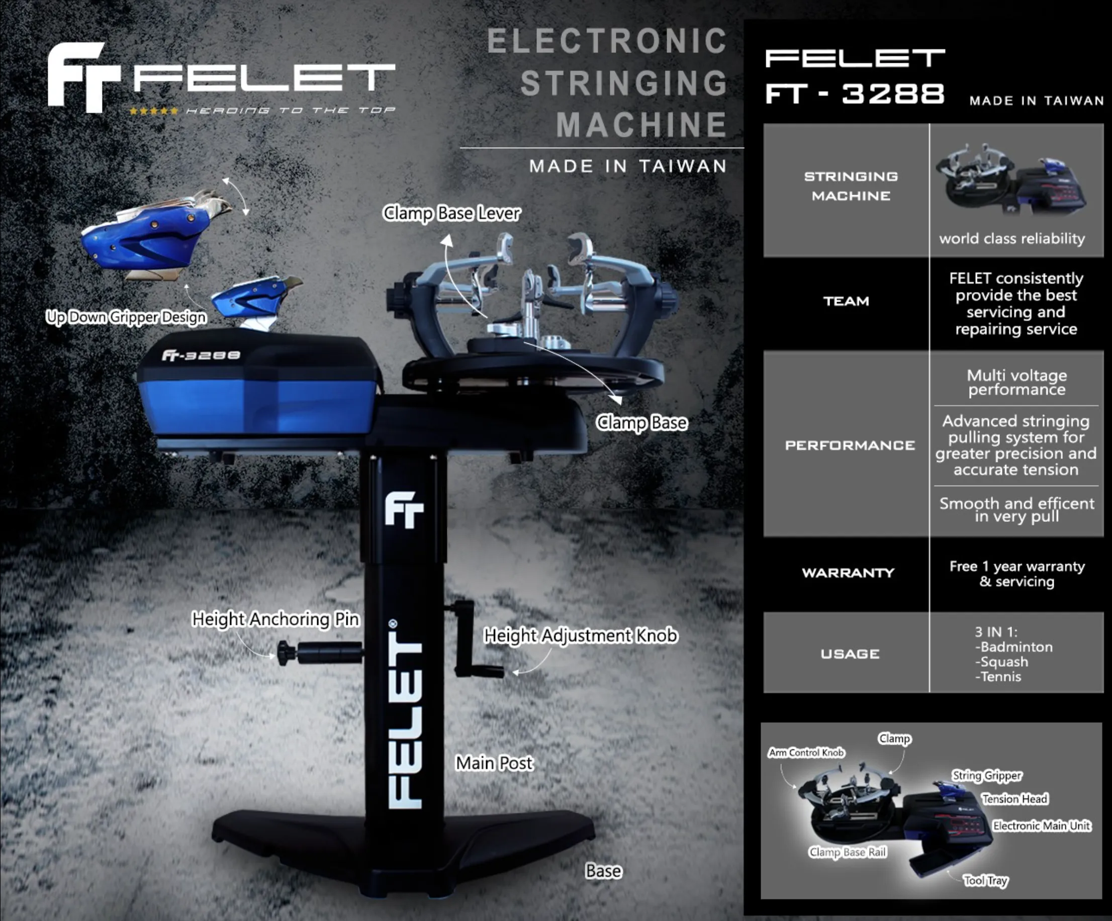 Felet FT-3288 professional grade stringing machine Badminton, Tennis and Squash