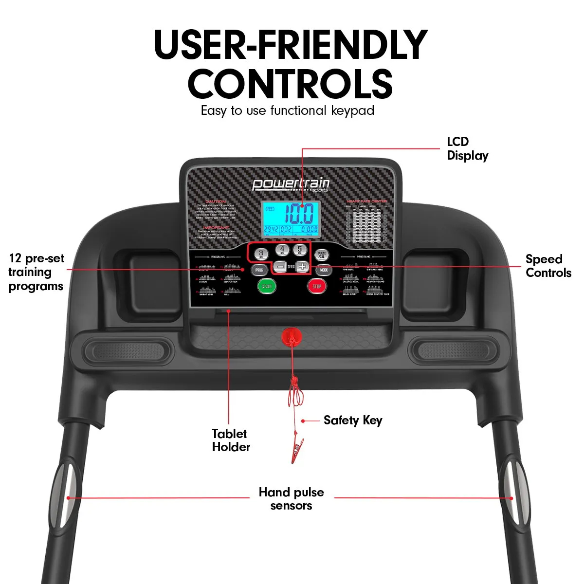 Foldable Hydraulic Electric Treadmill w/ Incline & Programs Powertrain K100