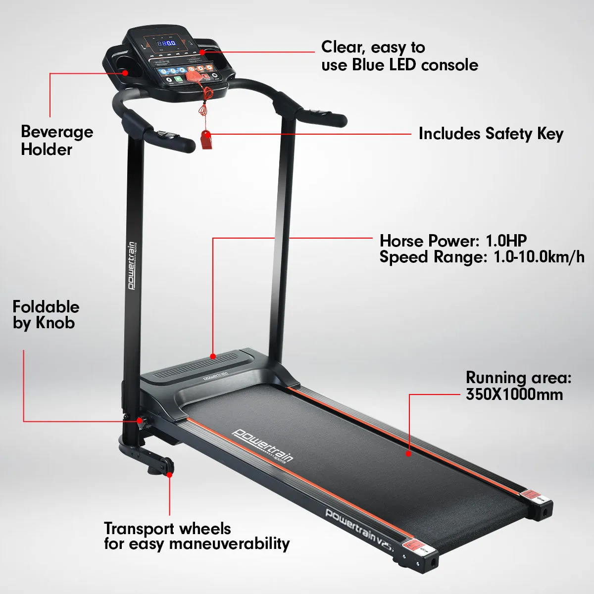 Foldable Treadmill 1.0 hp, 12 Programs, Blue LED Display