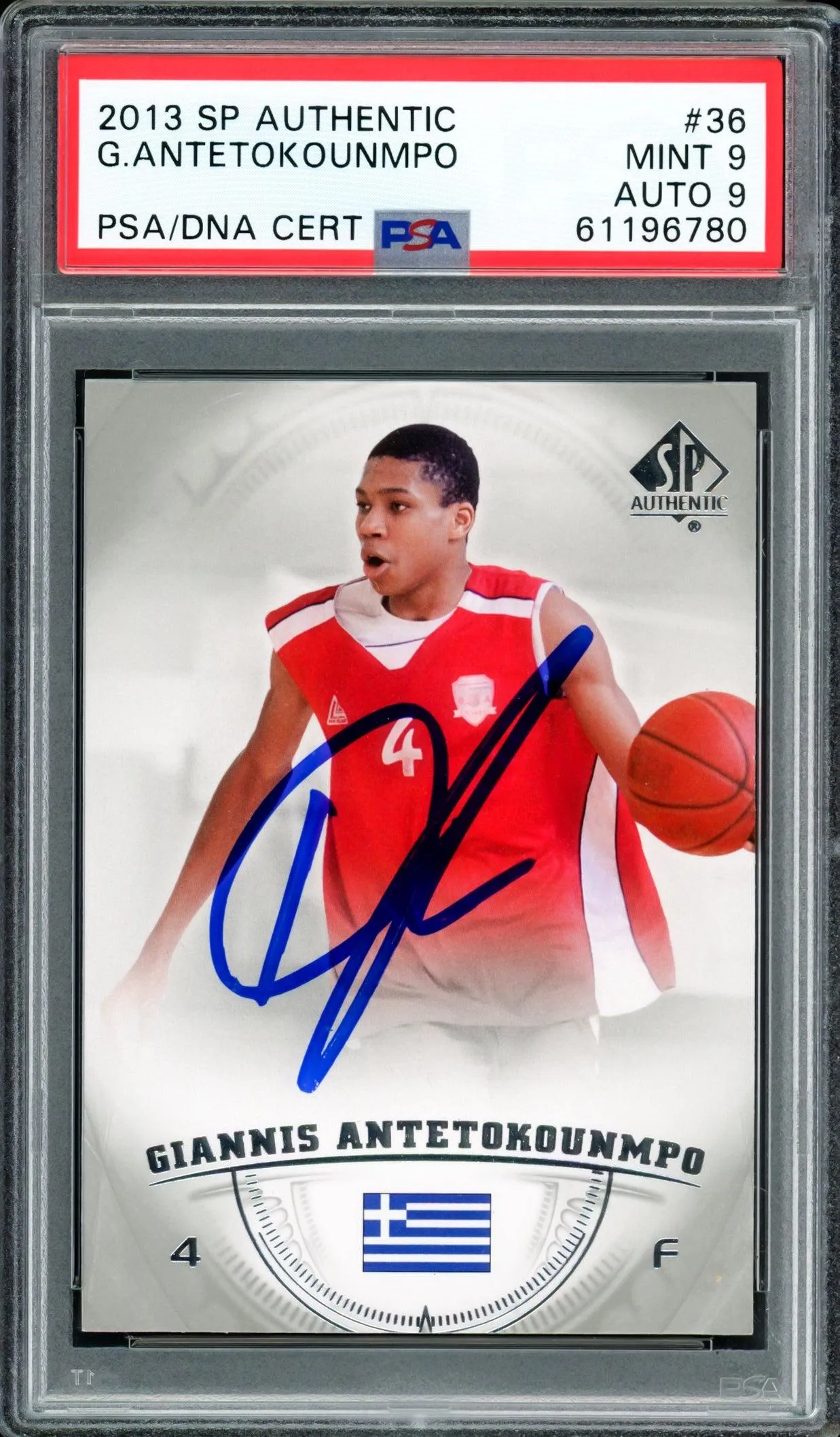 Giannis Antetokounmpo Autographed 2013 SP Authentic Rookie Card #36 Milwaukee Bucks PSA 9 Auto Grade Mint 9 PSA/DNA #61196780