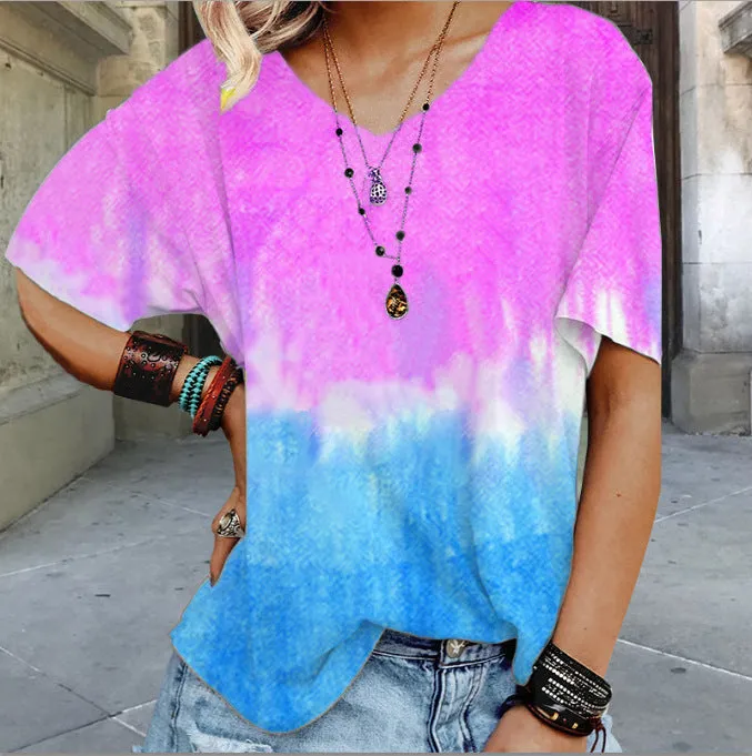 Gradient print loose T-shirt