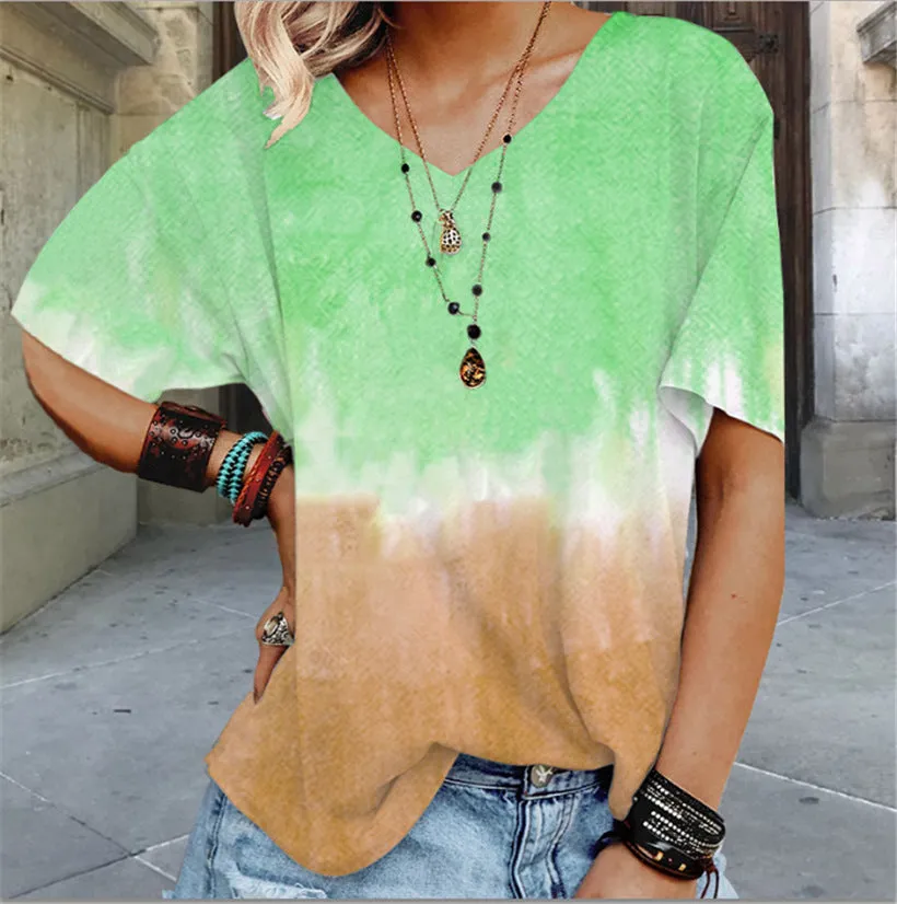 Gradient print loose T-shirt