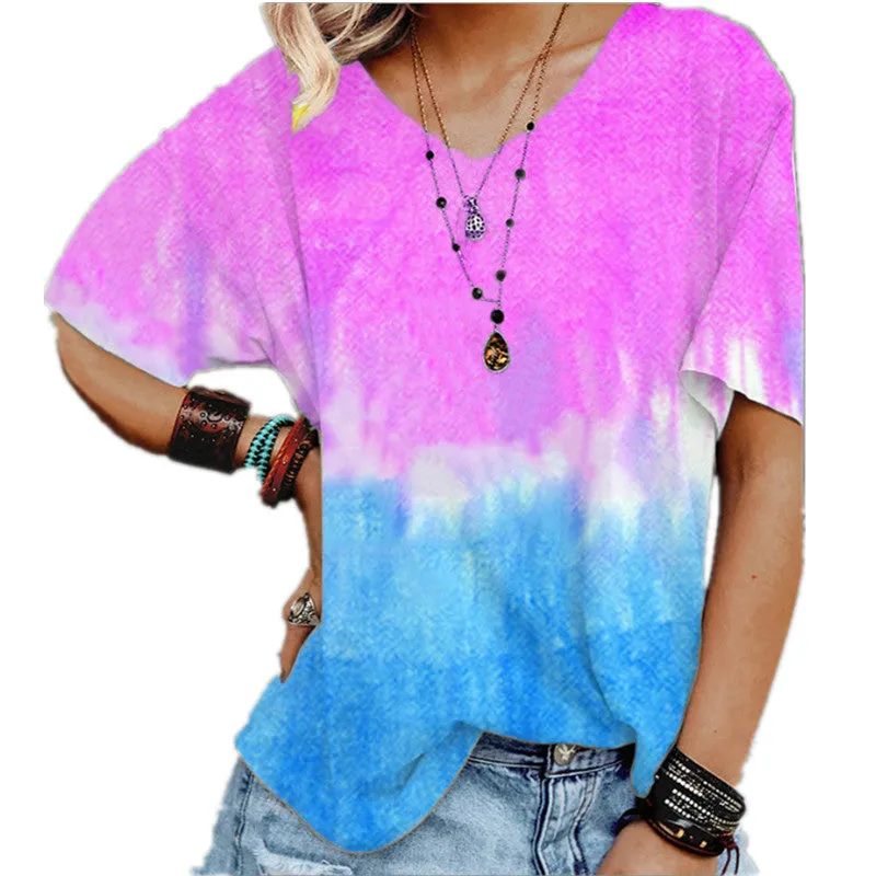 Gradient print loose T-shirt