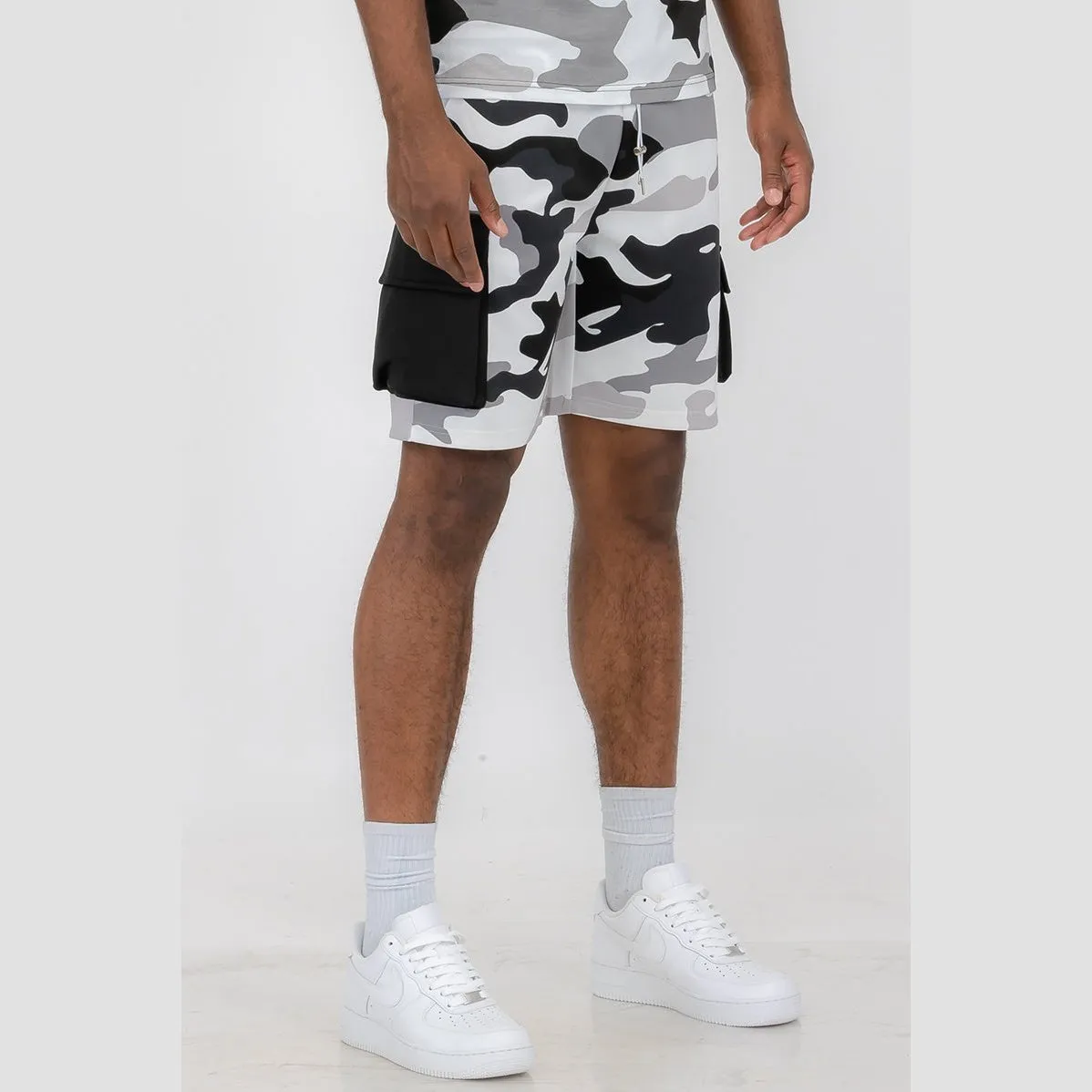 Grey Full Camo Toggle Shorts