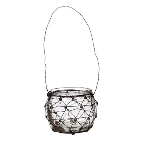 Hanging Glass Jar Lantern with Wire Cover