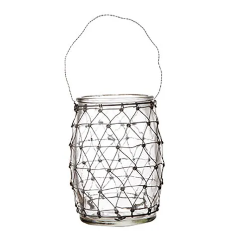 Hanging Glass Jar Lantern with Wire Cover