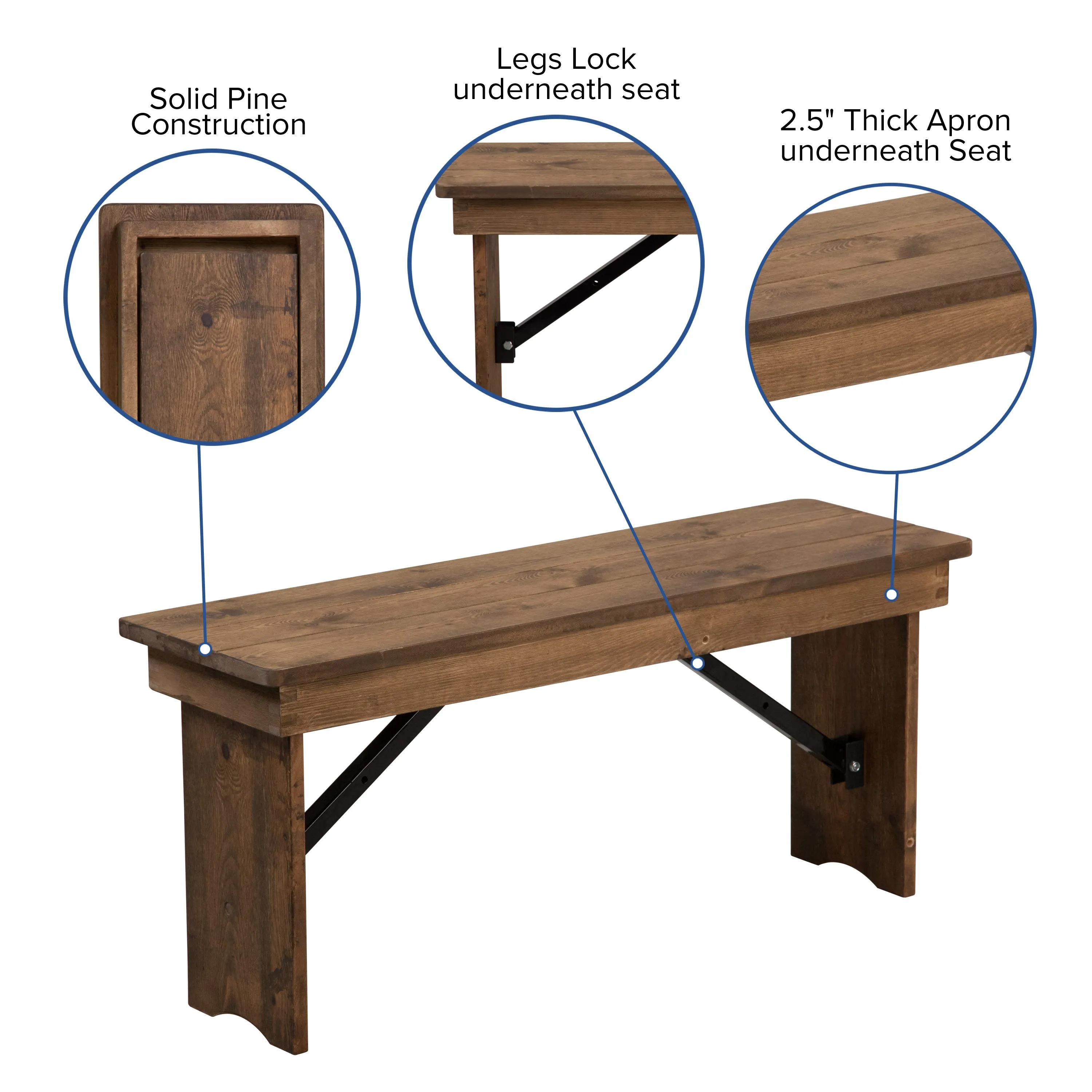 HERCULES Series 40" x 12" Solid Pine Folding Farm Bench