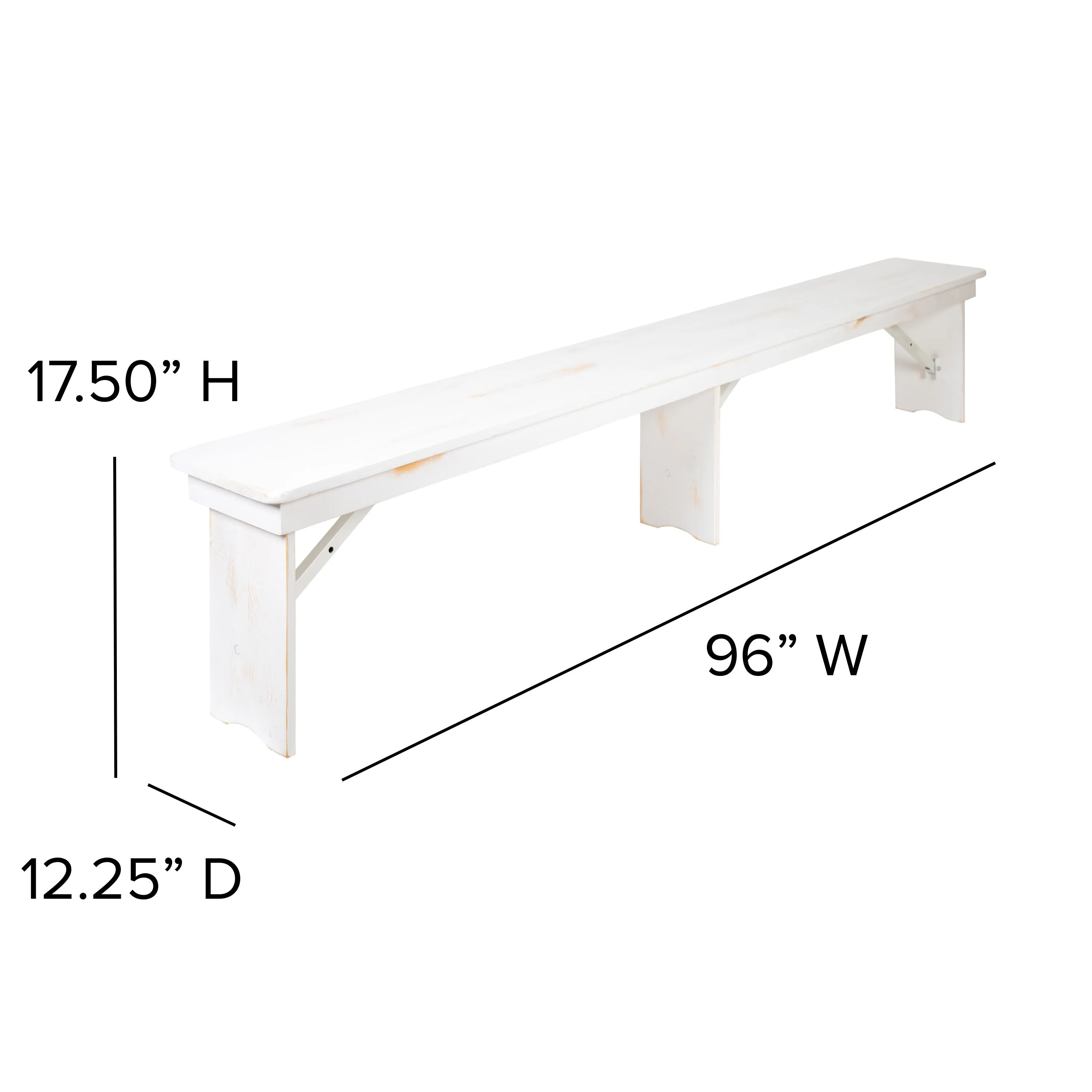 HERCULES Series 8' x 12'' Solid Pine Folding Farm Bench with 3 Legs