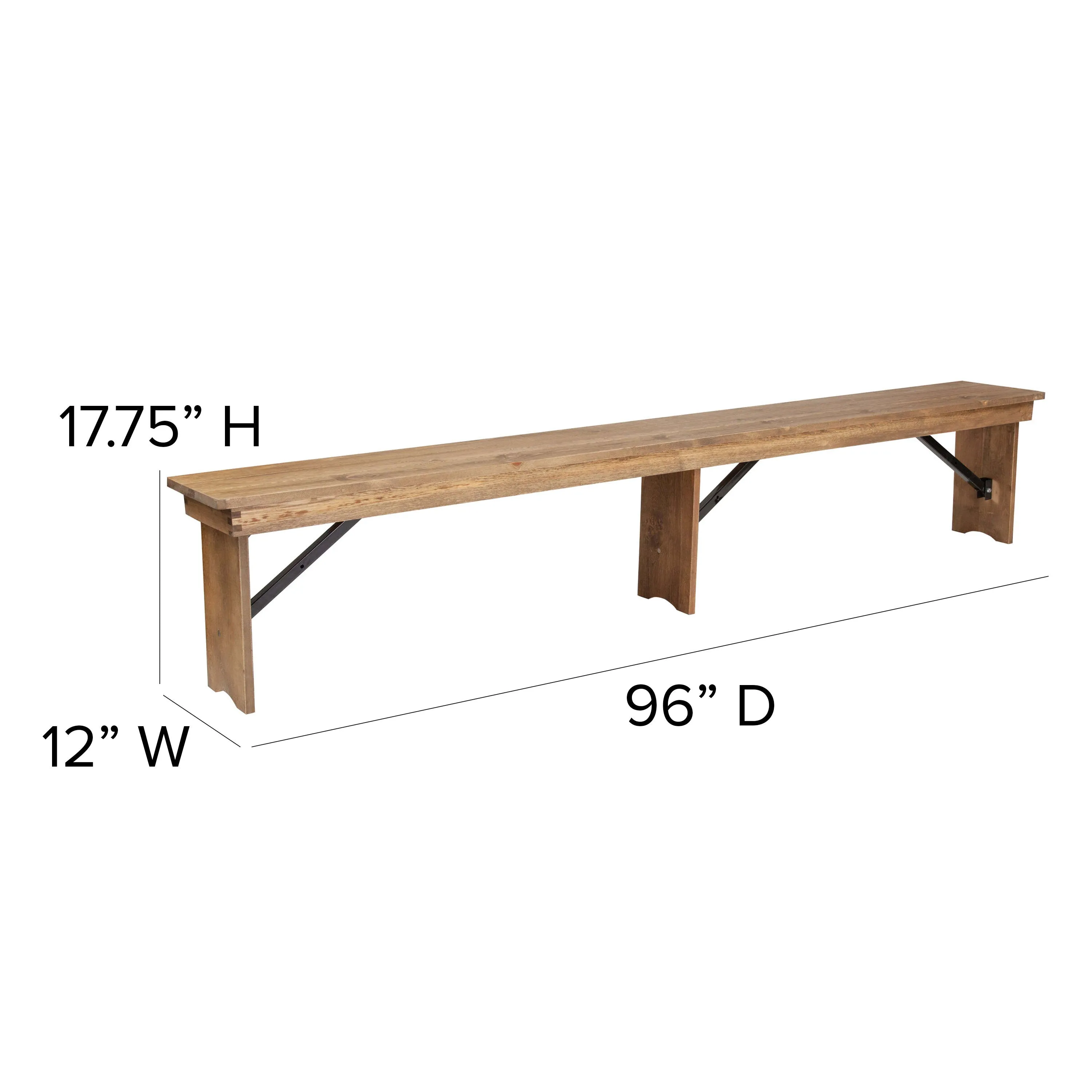 HERCULES Series 8' x 12'' Solid Pine Folding Farm Bench with 3 Legs