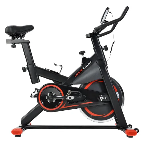 Indoor Cycling Bike Trainer with Belt Drive System & LCD Monitor, Exercise Bike for for Home Workout(Black & Red)