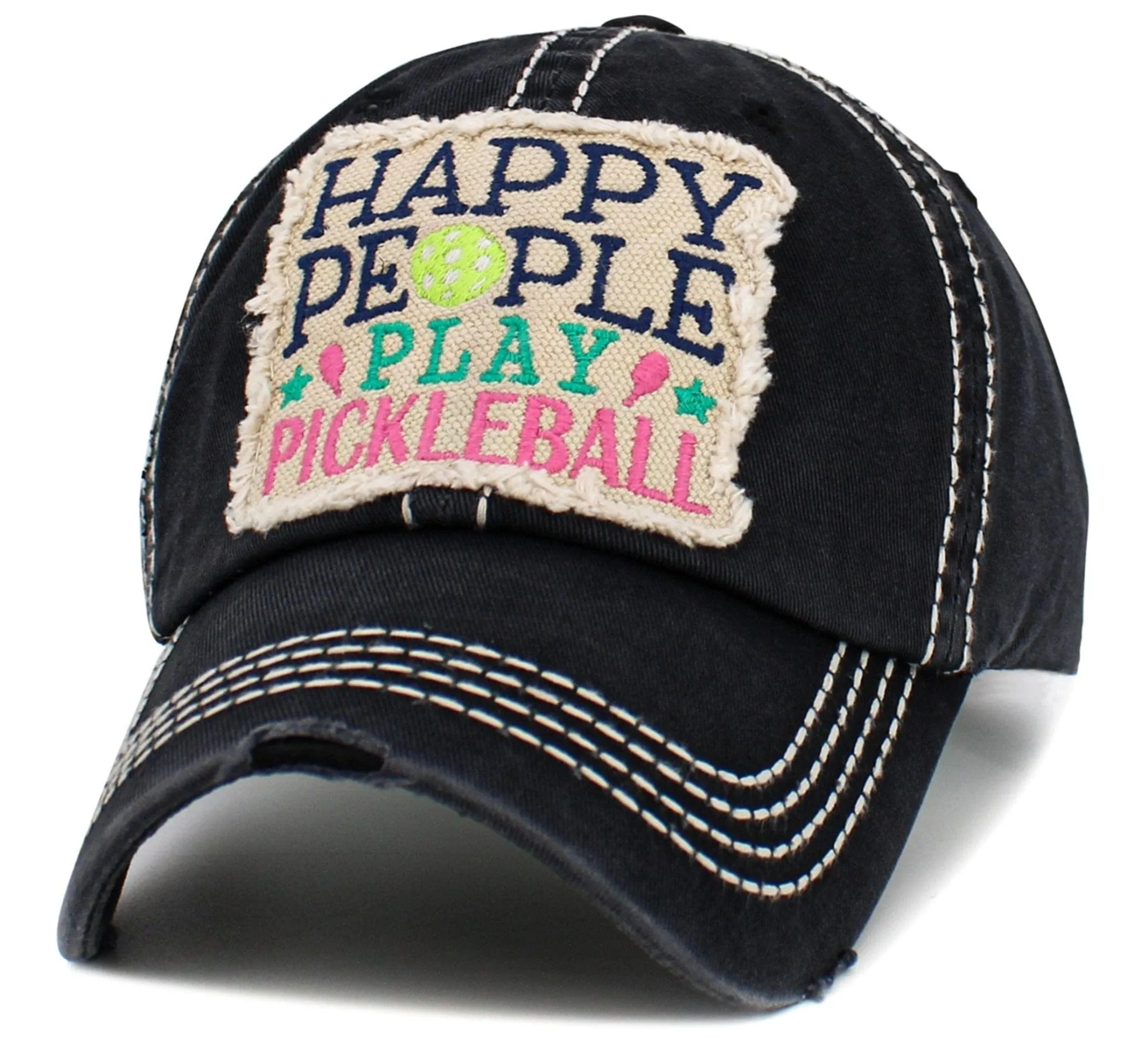 KBV1572 Happy People Play Pickleball Washed Vintage Ballcap