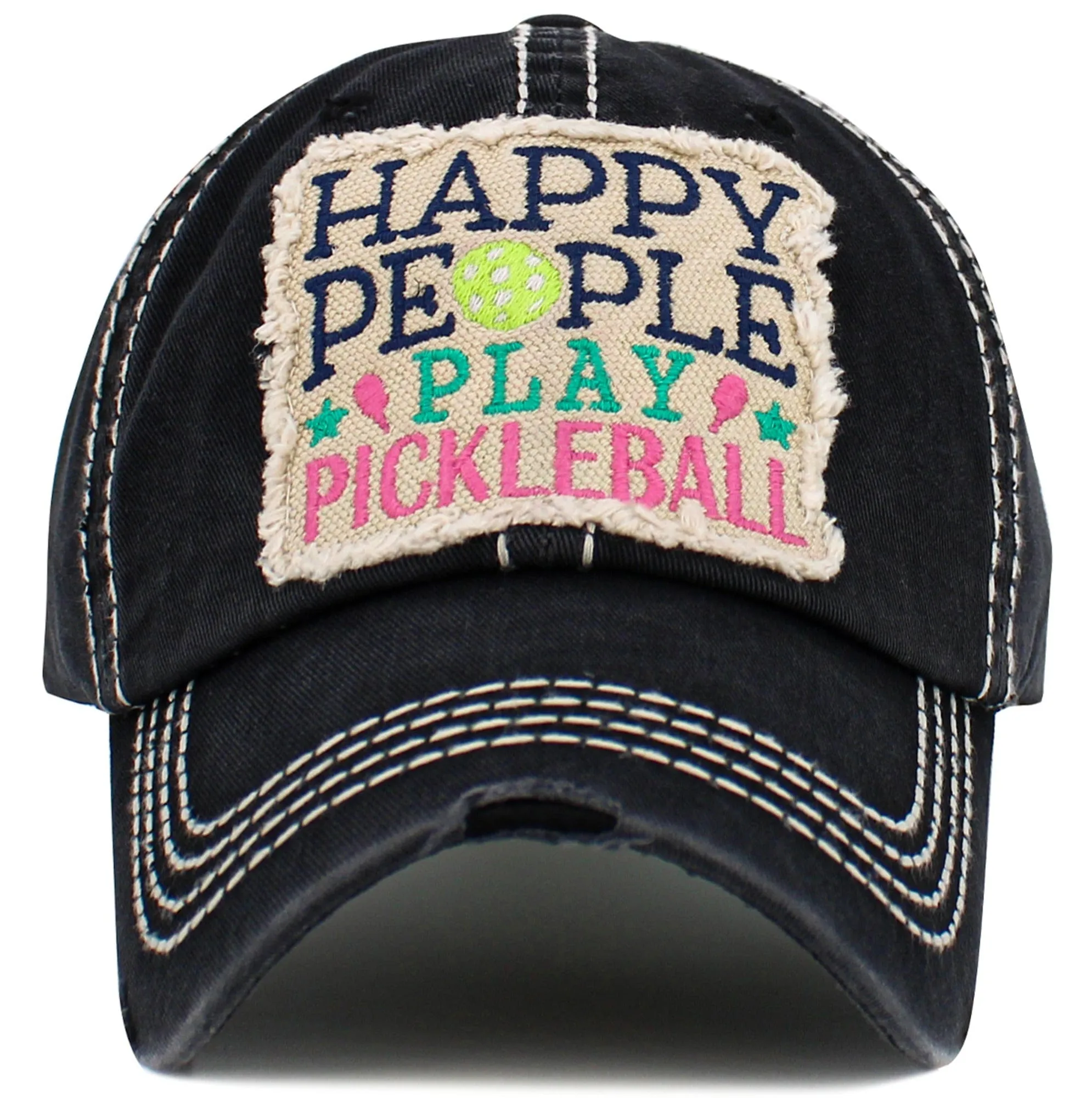 KBV1572 Happy People Play Pickleball Washed Vintage Ballcap