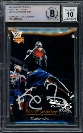 Kevin Garnett Autographed 1995-96 Upper Deck Electric Court Rookie Card #273 Minnesota Timberwolves Auto Grade Gem Mint 10 Beckett BAS #14392905