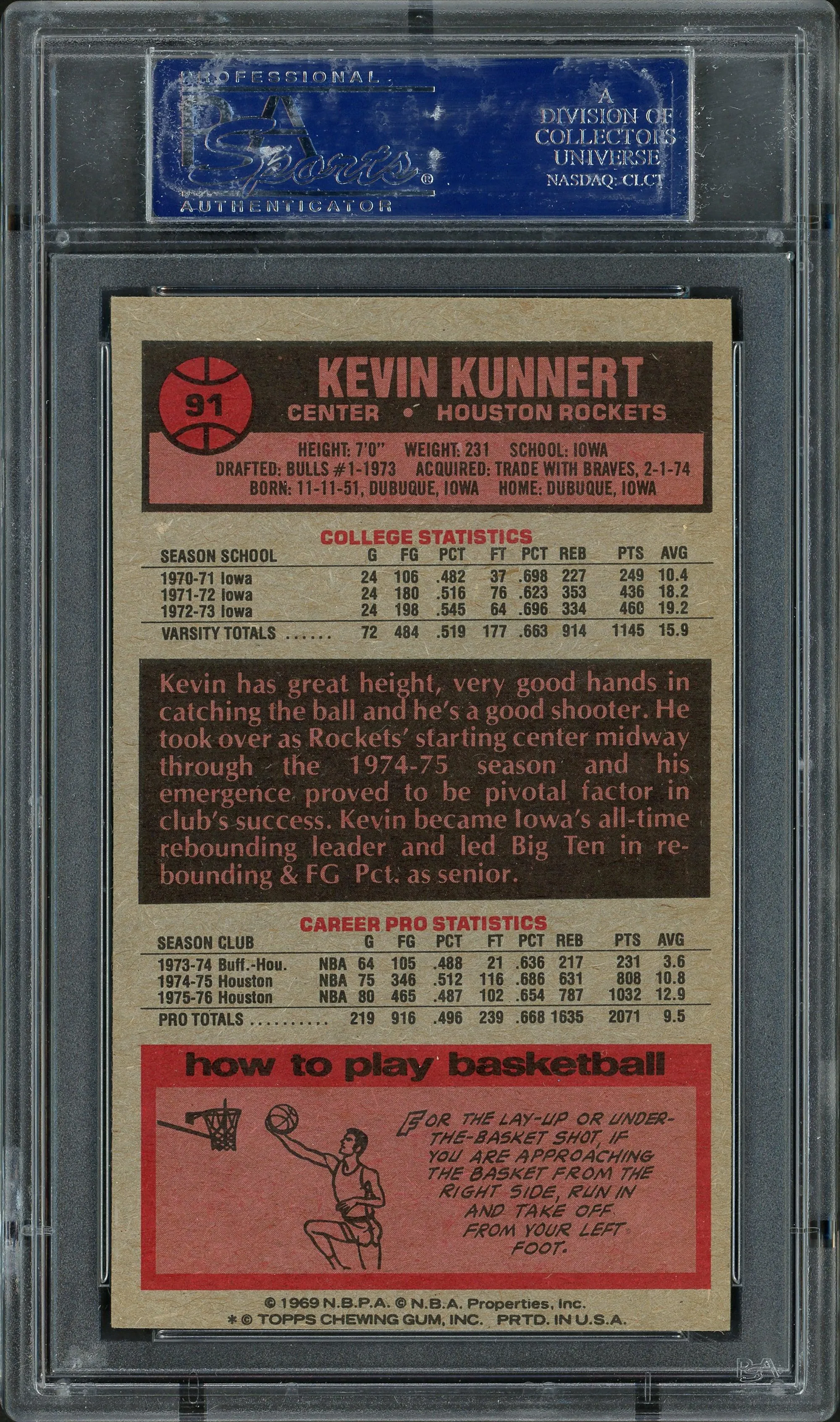 Kevin Kunnert Autographed 1976 Topps Card #91 Houston Rockets PSA/DNA #83450932