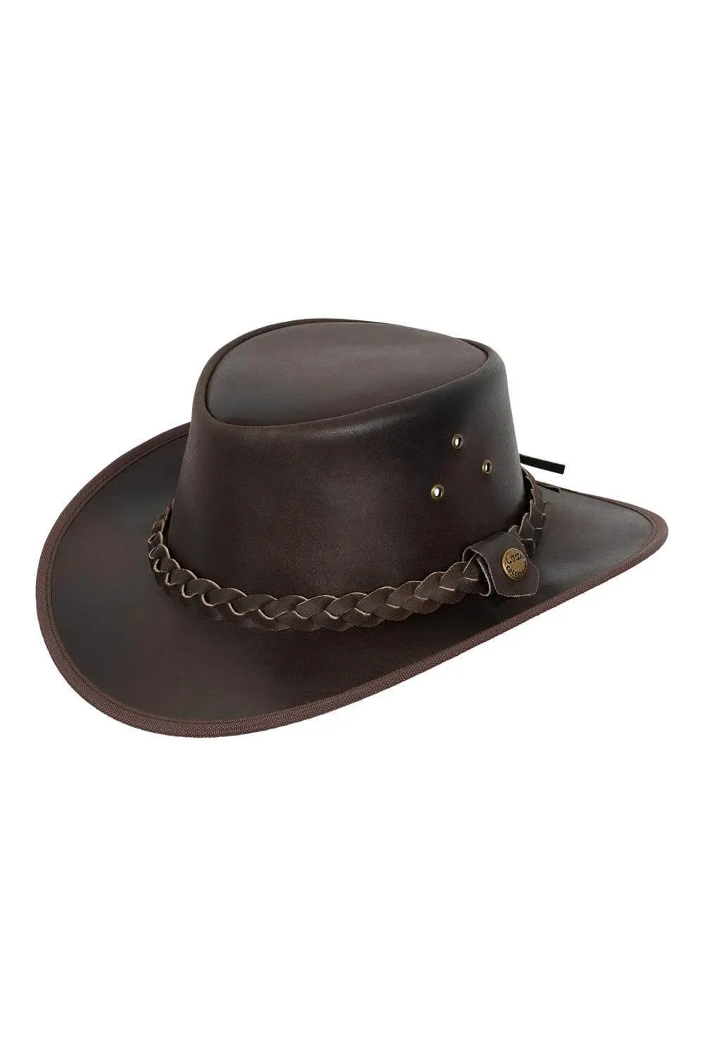 Leather Outback Austrailian Bush Hat Brown And Black With Free Chin Strap