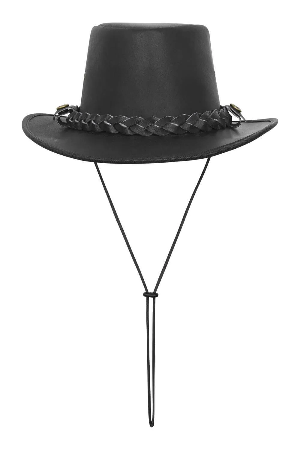 Leather Outback Austrailian Bush Hat Brown And Black With Free Chin Strap