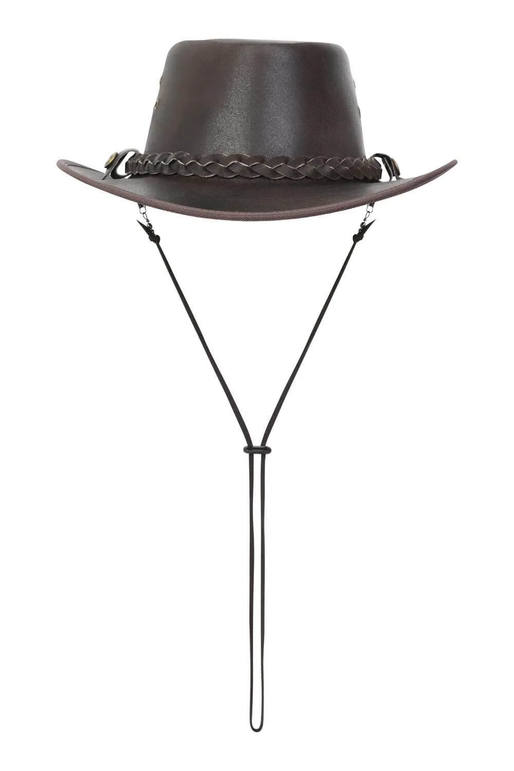 Leather Outback Austrailian Bush Hat Brown And Black With Free Chin Strap