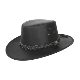 Leather Outback Austrailian Bush Hat Brown And Black With Free Chin Strap