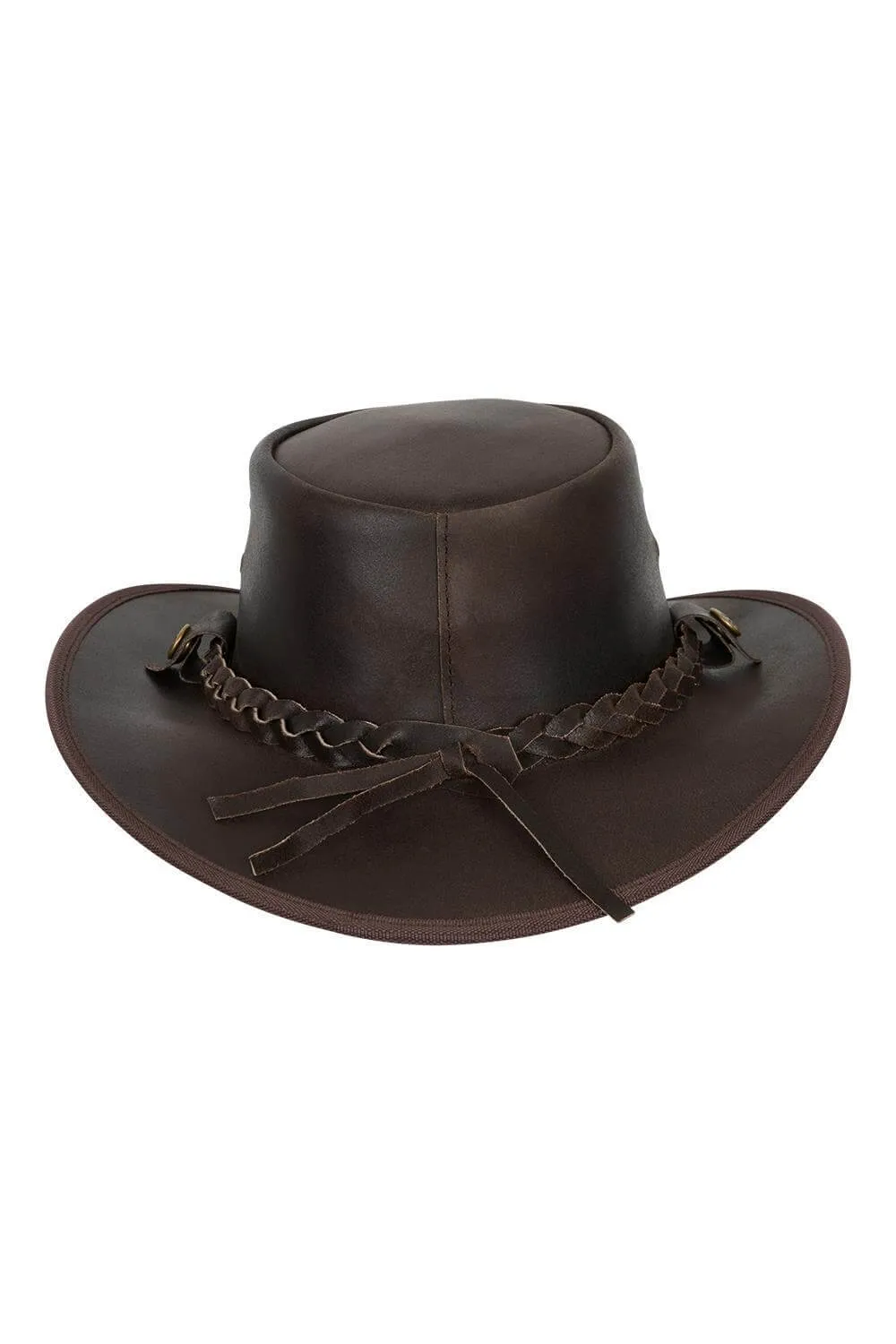 Leather Outback Austrailian Bush Hat Brown And Black With Free Chin Strap