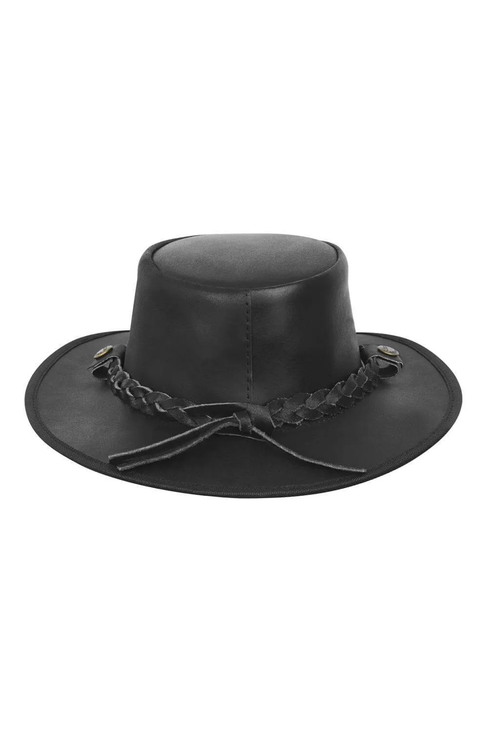 Leather Outback Austrailian Bush Hat Brown And Black With Free Chin Strap